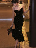 KYLETHOMASW  -  Sexy Sleeveless Velvet Dress Women French Fashion Sequins Long Mermaid Dresses Evening Party Prom One Piece Vestidos Mujer