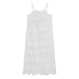 Kylethomasw Vintage Hook Flower Hollow Loose Casual Lace Sling Dress Women Spring New Off-shoulder Solid Color Split Mid-length Dress