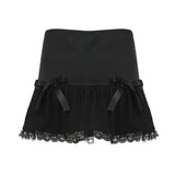 KYLETHOMASW  -  New Fashion Bow Tie Lace Black Skirt for Women Summer Chic Sweet Low Waist Slimming Spicy Girl A-line Ultra Short Mini Skirts