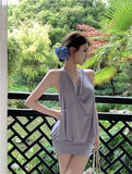 KYLETHOMASW  -  Halter Neck Swinging Collar Dress for Women's Summer Slim Fit Backless Hip Wrap  Short Dress Fashion Female Clothes