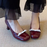 KYLETHOMASW  -  Retro Bowknot High Heeled Mary Jane Shoes Women Designer Pumps Shallow Comfort Round Toe Elegant Office Women Shoes Talons Femme