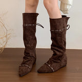 KYLETHOMASW  -  Knee High Women Boots Designer Pointed Toe Flats Shoes Winter 2025 New Suede Casual Shoes Chelsea Boots Walking Mujer Botas