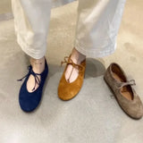 KYLETHOMASW  -  Lace Up Mary Janes Flats Shoes for Women Round Toe Comfortable Elegant Ballet Flats Ladies Bow Tie Shallow Casual Loafers New