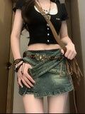 Kylethomasw   -  Women's Blue Mini Denim Skirt Vintage Y2k Jean Skirts Harajuku Korean Streetwear Short Cowboy Skirts 2000s Clothes Summer 2024