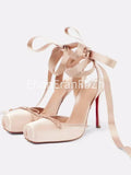KYLETHOMASW  -  Women's New Summer Square Satin High Heel Sandals with Ankle Strap, Fashionable Party and Banquet Ballet High Heels