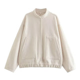 KYLETHOMASW  -  Standing Collar Buttons Women's Jackets Loose Long Sleeve Pockets Coats Solid Color Fold Tops Autumn Casual Outdoors Clothes