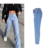 Kylethomasw -  New High-waist Irregular Jeans Women's Flared Oversize Casual Fashion Wide-leg Skinny Jeans For Women Autumn And Winter