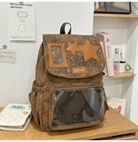 KYLETHOMASW  -  Korean Women Kawaii Ears Backpack Luxury Design Y2k Chic Star Schoolbags for Students Transparent Transparent All Match Ita Bags