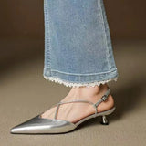 KYLETHOMASW  -  New Style Pointed Toe Low Heel Mule Shoes Women French Retro Single Buckle Strap Fashion Pointed Low Heel Shoes Women 7878