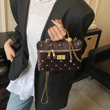 KYLETHOMASW  -  Velvet Diamond Grid Chain Bag Women's High-End Fashion Mini Shoulder Box Bag Urban Simple Style PU Material Daily Match