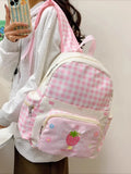 KYLETHOMASW  -  Plaid Strawberry Bow Mochila Korean Style Cute Teenage Girls Student Bag Mochilas Mujer New Bolsas Bags for Woman Backpack