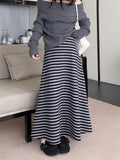 KYLETHOMASW  -  New Knitwear Stripes Loose Skirts Women High Waist Casual 2025 Chic OL All Match Vintage Winter Mujer Office Lady