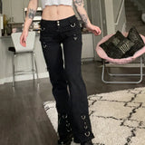 KYLETHOMASW  -  Dark Punk Y2k Grunge Low Waist Emo Jeans Mall Gothic Women Black Patchwork Electro Pants Fashion Streetwear Alt Clothes