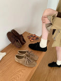 KYLETHOMASW  -  Suede Retro Lace Up Casual Flat Shoes Women Comfort Shallow Autumn Footwear Female Brown Fashion Brand Ballet Sneakers Women