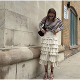 KYLETHOMASW  -  Ruffled Midi Skirt Womens Vintage Flounce Skirt Woman New Fashion Elegant Solid Long Skirts autumn Evening Party Skirts