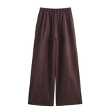 KYLETHOMASW  -  Summer French Coffee Color Pleated Wide-leg Pants Minimalist Embroidery Retro Casual Pants Women Elegant Trousers
