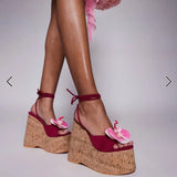 KYLETHOMASW  -  European and American Women's Summer New Niche Design Cross Tie Slope and Roman Fashion Plus Thick Soled Floral Sandals