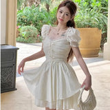 KYLETHOMASW  -  Summer Sweet Girls Short Sleeve Dress for Women Korean Cute Slim Fit and Slimming Temperament Elegant Vacation Beach Dress