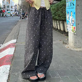 KYLETHOMASW  -  2025 Summer Hot Retro Internet Celebrity Korean New Straight Tube Loose Wave Embroidery Casual Pants Trend