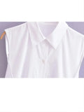 Kylethomasw Woman Fashion Sleeveless Lace Up Dress Casual Ruched Slim Lapel Shirt Midi Dresses Female Single-Breasted Long Dress