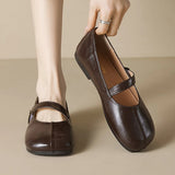 KYLETHOMASW  -  Retro Belt Strap Mary Janes Woman Lolita Flats Shoes Square Toe Cozy Slip On Loafers Female Solid Pu Leather Mocasines De Mujer