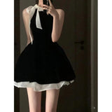 KYLETHOMASW  -  Sexy Dress Woman Bow Bandage Sleeveless Slim Patchwork Black Mini Dresses Puffy Elegant Vintage Ladies Summer Fashion Chic