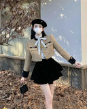 KYLETHOMASW  -  Women Two Piece Outfits Spring Autumn Vintage Fashion Elegant Luxury Coat Tweed Chic Slim Jacket Sexy High Waist Mini Skirt