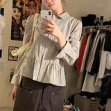 KYLETHOMASW  -  Korean Chic Autumn Plaid Shirt Women Long Sleeve Peter Pan Collar Ruffled Loose Single Breasted Blouse Retro Blusas Mujer