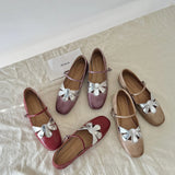 KYLETHOMASW  -  French-style sweet floral cut-out single buckle round-toe Mary Jane ballet flats for women, shallow single shoes
