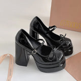 KYLETHOMASW  -  Designer Luxury Platform Thick Heel Women Mary Jane Shoes Butterfly-knot Shoes Ladies Elegant Height Increase Dress Pumps