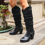 KYLETHOMASW  -  Women's Autumn and Winter knee high boots with loose design patent leather toe buckle strap for daily wear