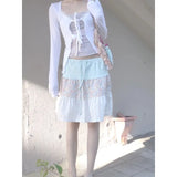 KYLETHOMASW  -  Japanese Floral Print Sweet Knee Length Skirt Women Summer High Waist Lace Up Contrast Color Patchwork Fold A-line Skirt