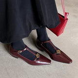 KYLETHOMASW  -  New Retro Women's Mary Jane Leather Buckle Thick Heel Square Toe Women's Metal Flower Women's Shoes 34-40