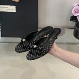 KYLETHOMASW  -  String Bead High-Heeled Shoes Lady Womens Slippers Outdoor Slides Pantofle Butterfly-Knot Low Rubber Flip Flops 2025 Hawaiian PU