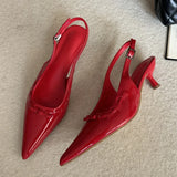 KYLETHOMASW  -  New Fashion Butterfly-knot Buckle Strap Woman Pumps Elegant Slingbacks Thin Low Heels Wedding Party Shoes