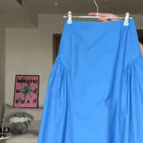 KYLETHOMASW  -  Elegant Party A-Line Skirt for Women Summer Blue High Waist Flared Skirt French Big Swing Pleats Midi Skirt Mujer Faldas 572A