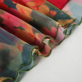 KYLETHOMASW  -  High Waisted Floral Print Skirt for Women's Summer Spicy Girl Irregular Mesh Split Long Skirt Fashion Female Clothes