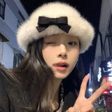 KYLETHOMASW  -   Sweet Hot Girl Elegant Bow Fedoras Women's Winter Curdled Knitted Fedoras Fashion Female Trendy Accessories