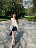 KYLETHOMASW  -  Pure Color French Elegant Tank Tops Women Sexy Slim Off-shoulder Y2k Crop Tops Summer Korean Fashion Bow Designer Chic Shirt New