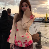 KYLETHOMASW  -  Autumn Winter New Temperament Celebrity Handmade Bead Flower Horn Sleeve Flowers Pastoral One Neck Knitted Sweater