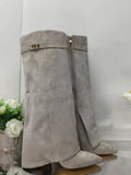 KYLETHOMASW  -  New Autumn and Winter New Pointed Metal Buckle Knee High Women's Boots, Thick High-heeled Pants Boots, Fashionable Mid Leg Boots