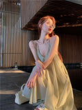 KYLETHOMASW  -  Sexy Backless Strapless Long Dress Women's Summer Vacation Green Loose A-Line Skirt Polyester V-Neck Sleeveless Casual Gown
