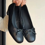 KYLETHOMASW  -  Summer New Woman Casual Square Head Flats Flock Ballerina Church Flats Female Suede Elegant Soft Sole Women Shoes