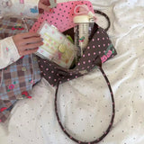 KYLETHOMASW  -  Retro Y2k Rose Print Underarm Bag Women Brown Polka Dot Lock Large Capacity Handbag Ladies Sweet Cute Versatile Shoulder Bag New