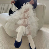 Kylethomasw   - Maxi Long Tulle White Skirts for Women Gothic Patchwork Ruffles Skirt Casual Party Fairycore Summer Jupe Longue 2024 Falda Mujer