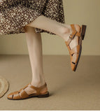 KYLETHOMASW  -  Sandals Women Low Thick Heel Genuine Leather Hook and Loop Back Strap Casual Sandals Summer Solid Color Shoes Fashion New
