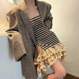 KYLETHOMASW  -  Spring Elegant Lace Patchwork Skirt Women Fashion Asymmetric Mini Skirt Retro Y2k Fairycore Ruffles High Waist Short Skirt 637A