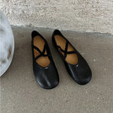 KYLETHOMASW  -  Cross Strap Ballet Flats Summer Breathable Flats Vintage Soft Leather Mary Jane Flats