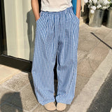 KYLETHOMASW  -  Vintage Plaid Women's Wide Leg Pants Pockets Sping Summer High Waist Casual Straight Loose Trousers Female