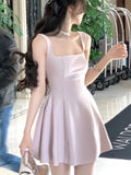 KYLETHOMASW  -  Women Elegant Solid A-line Mini Dresses New Korean Fashion Summer Plain Corset  Princess Tutu Dress Wedding Party Evening Robe